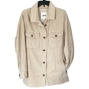Aerie Corduroy Beige Jacket Button Up Top Woman’s Size Large Oversized Shirt